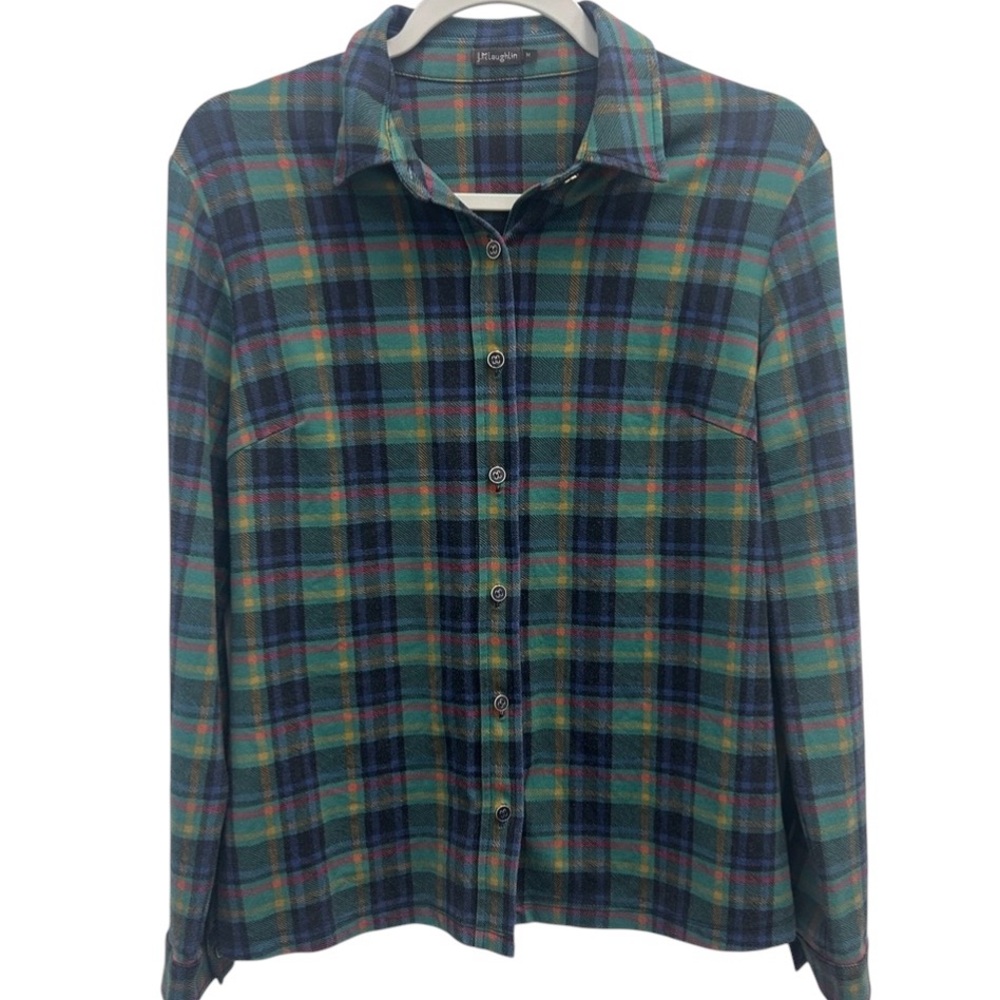 J. McLaughlin Catalina Cloth Plaid Button Front Shirt Nylon Spandex Size M